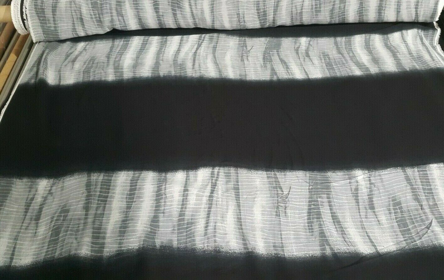 PRINTED VISCOSE CHIFFON FABRIC-BLACK AND GREY-SOLD BY THE METER