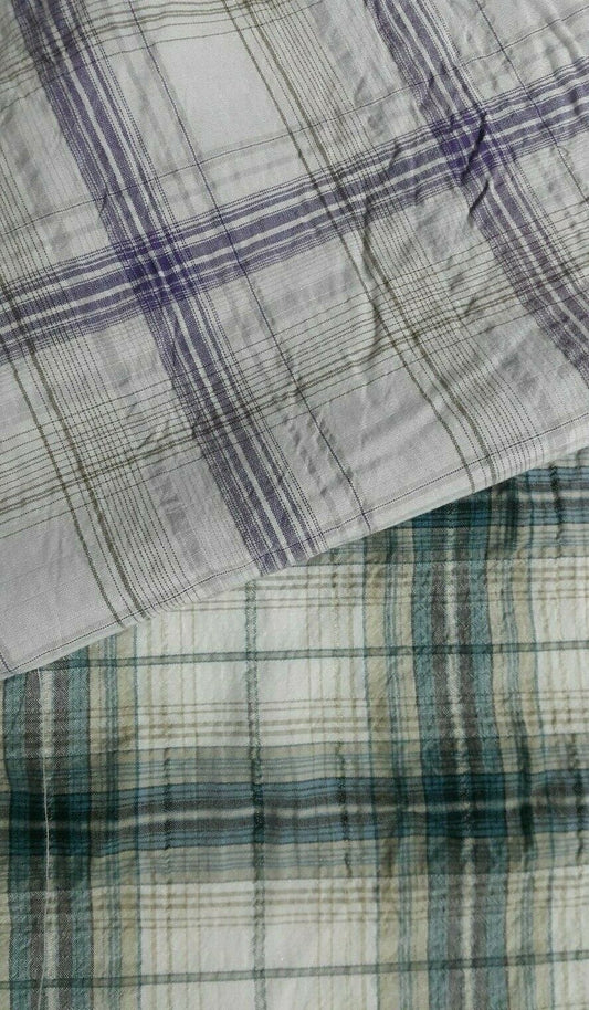 CHECKED AND WAVY EFFECT POLYCOTTON FABRIC - SOLD BY THE METRE