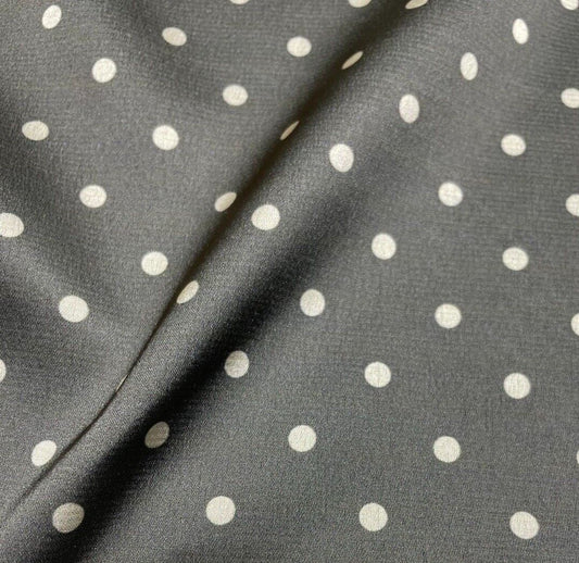 Satin Fabric Dark Olive Sprig Colour off White Spotted 55" Wide Sold By Metre