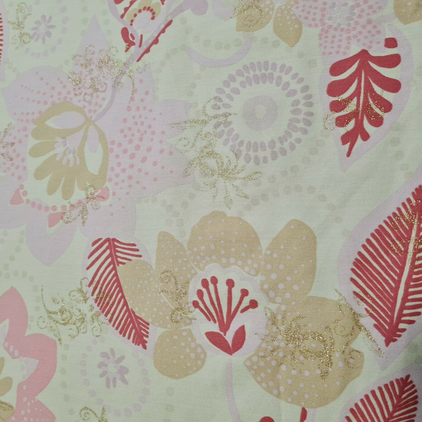 Cotton Polyamide Sateen Fabric Gold Silvery Floral Printed Sold By The Metre