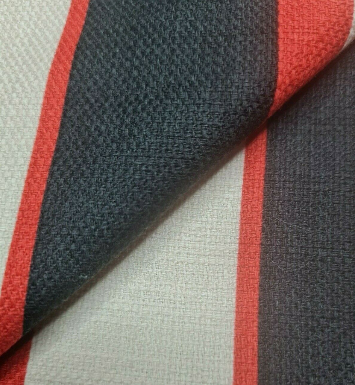 Linen Look Cotton Fabric Black Ivory Red Striped 55" Wide