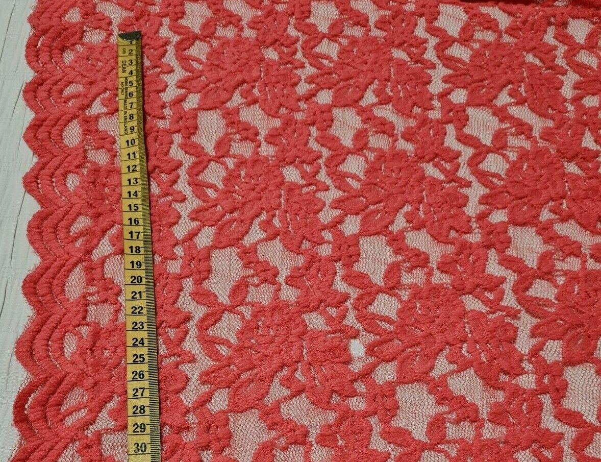 STRETCH LACE FABRIC MELON COLOUR FLORAL-SOLD BY THE METRE