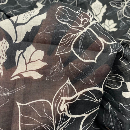 Cotton Voile Fabric Floral Printed Black and White 55" Wide Sold by the Metre