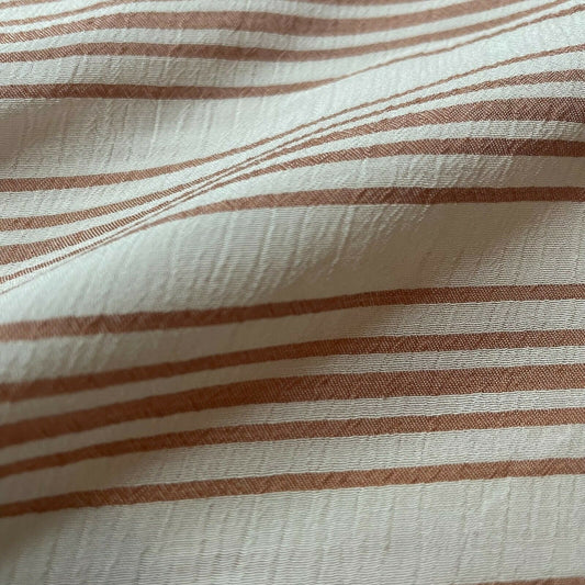 Viscose Fabric Caramel Ivory Striped 55" Wide Sold By Metre